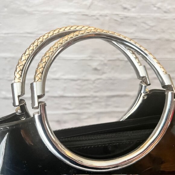 A.L.BENI- Black Patent Handbag with Braided Handles - Picture 3 of 9